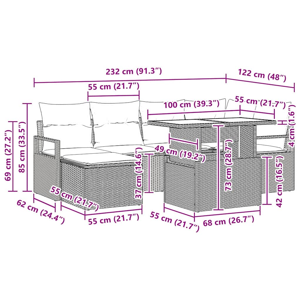 Tuin Sofa Set met opslag 7 pcs Bruin Poly riet