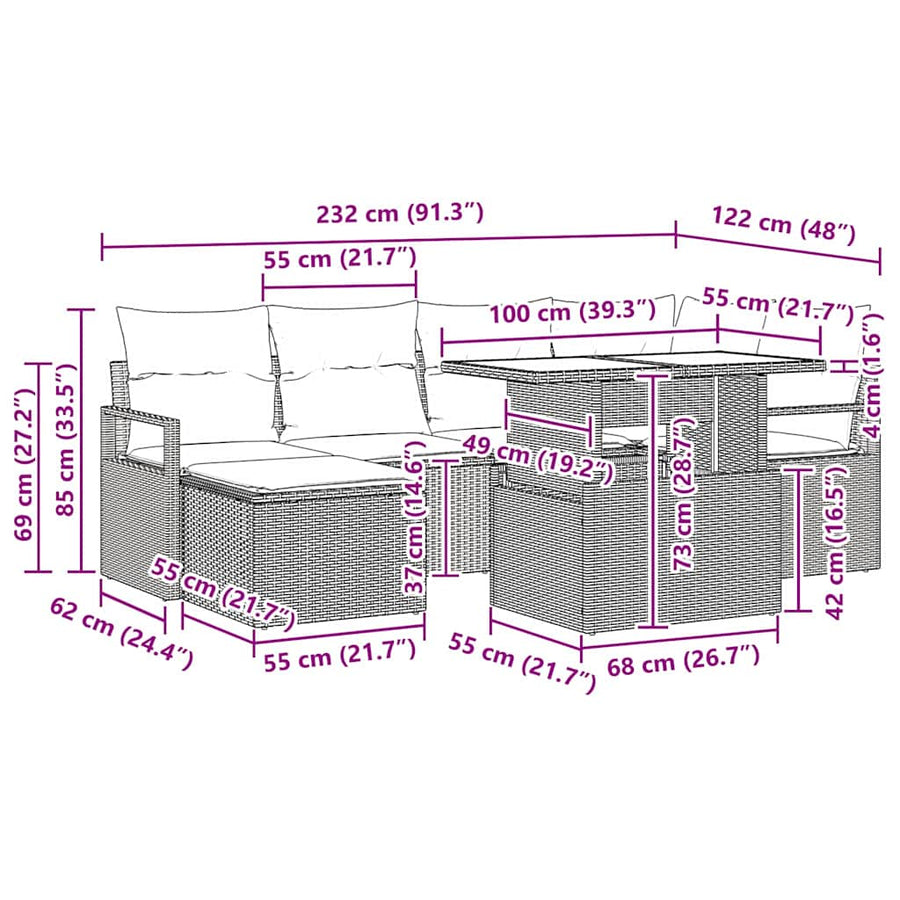 Tuin Sofa Set met opslag 7 pcs Bruin Poly riet
