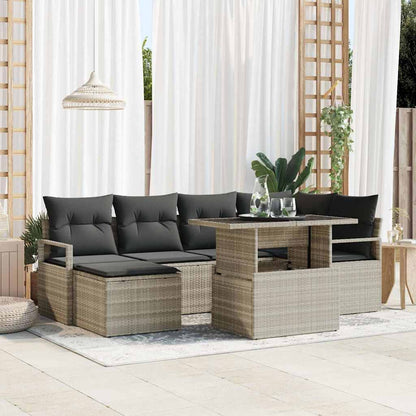 Tuin Sofa Set met kussen met opslag 7 pcs Lichtgrijs Poly riet