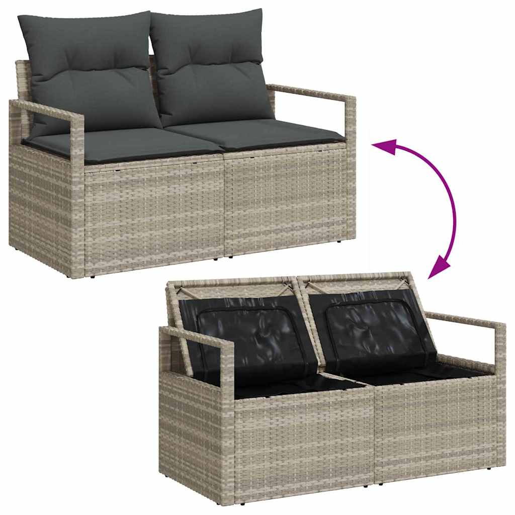 Tuin Sofa Set met kussen met opslag 7 pcs Lichtgrijs Poly riet