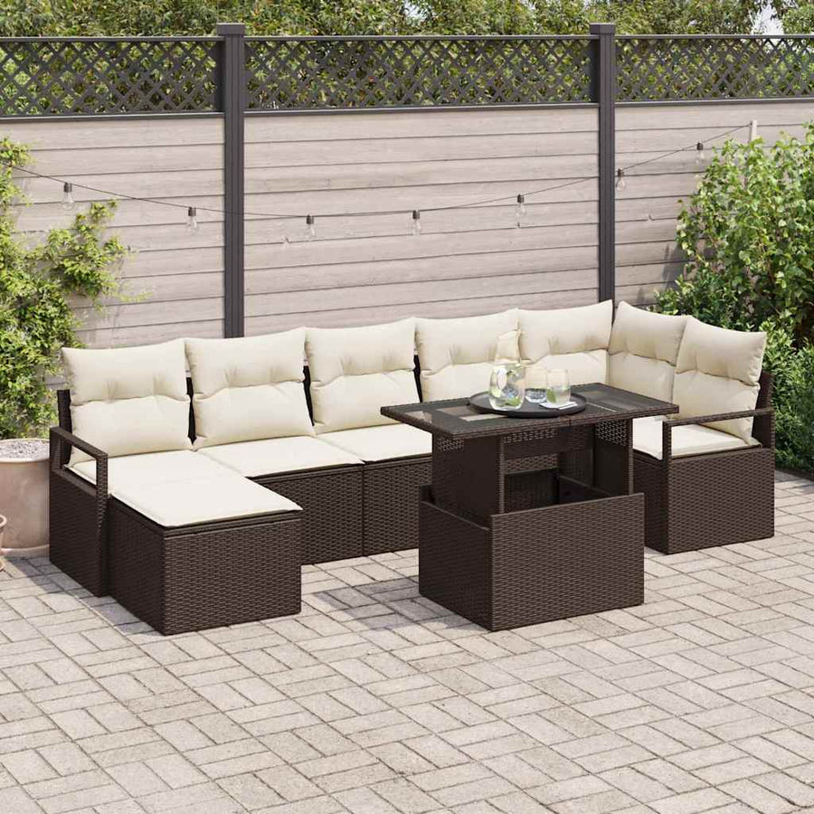 Tuin Sofa Set met opslag 8 pcs Bruin Poly riet