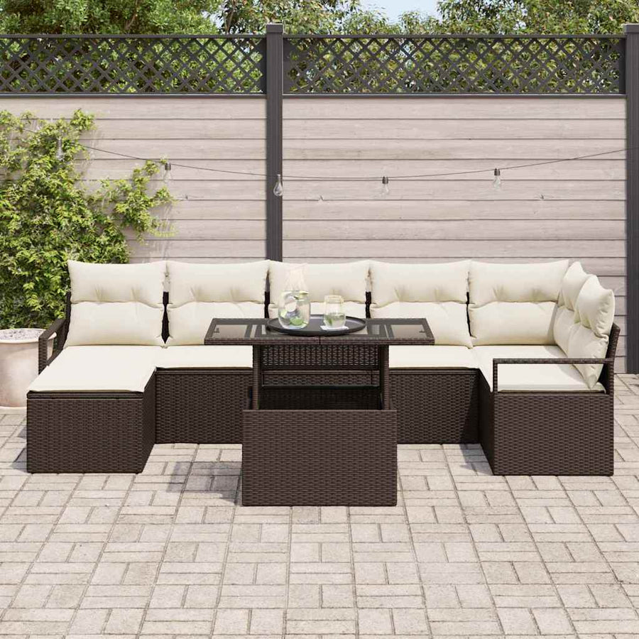 Tuin Sofa Set met opslag 8 pcs Bruin Poly riet