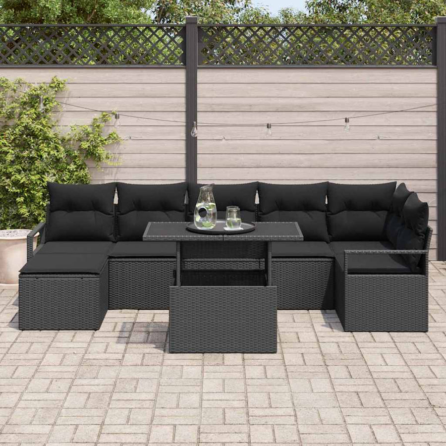 Tuin Sofa Set met opslag 8 pcs Zwart Poly riet