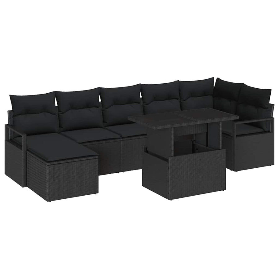 Tuin Sofa Set met opslag 8 pcs Zwart Poly riet