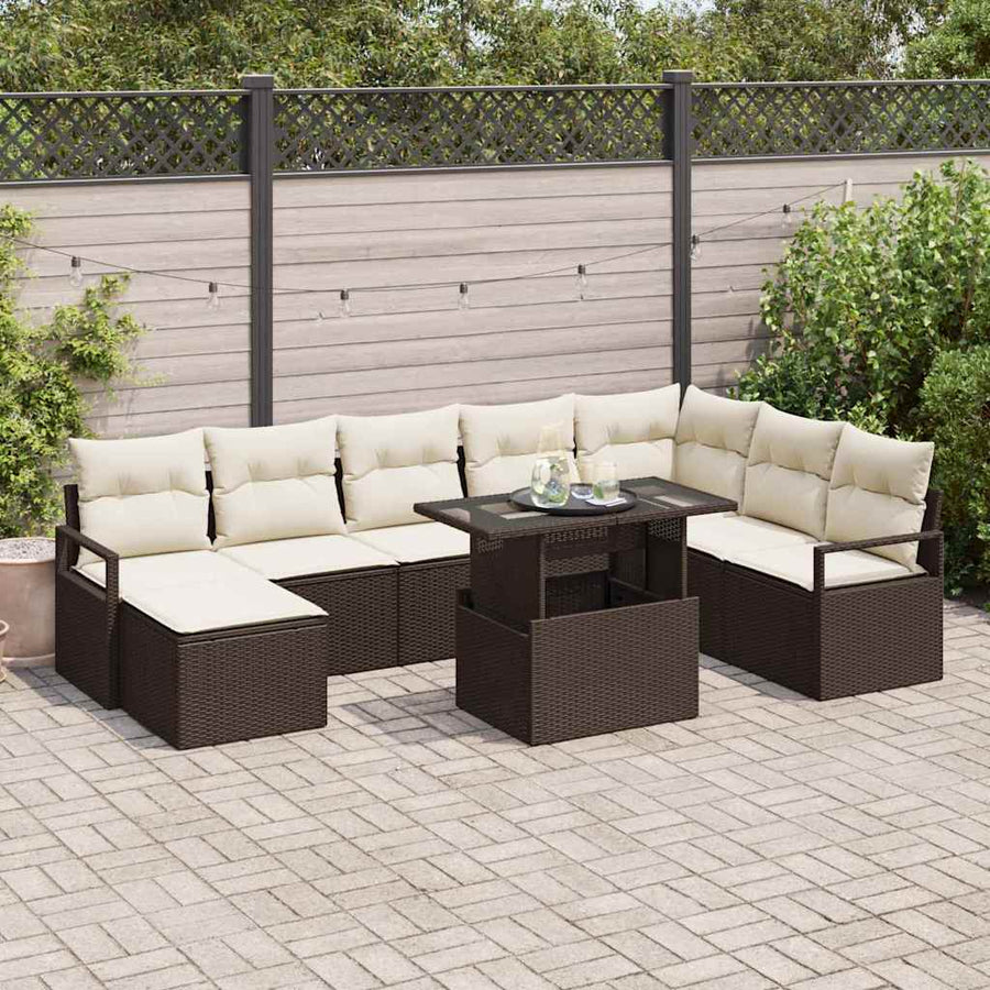 Tuin Sofa Set met opslag 9 pcs Bruin Poly riet