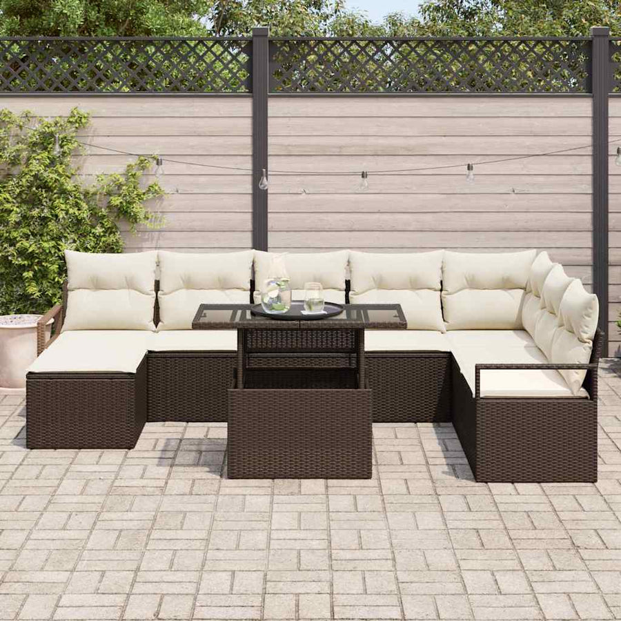 Tuin Sofa Set met opslag 9 pcs Bruin Poly riet