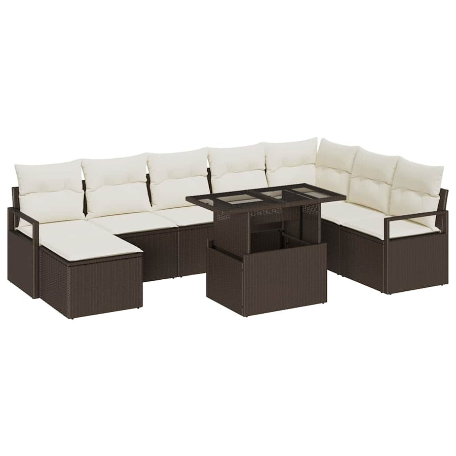 Tuin Sofa Set met opslag 9 pcs Bruin Poly riet