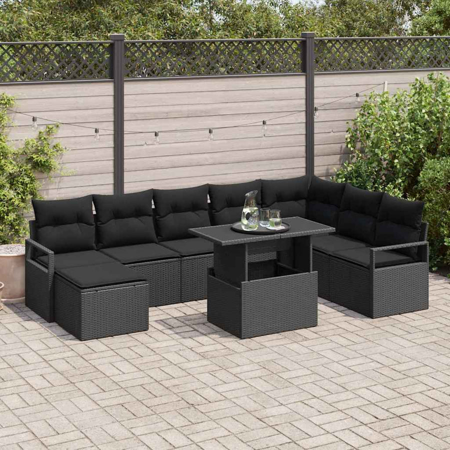 Tuin Sofa Set met opslag 9 pcs Zwart Poly riet