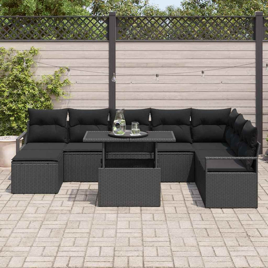 Tuin Sofa Set met opslag 9 pcs Zwart Poly riet