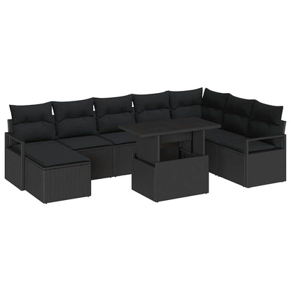 Tuin Sofa Set met opslag 9 pcs Zwart Poly riet