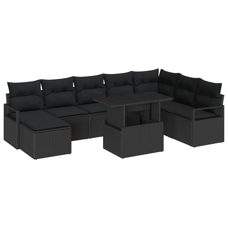 Tuin Sofa Set met opslag 9 pcs Zwart Poly riet