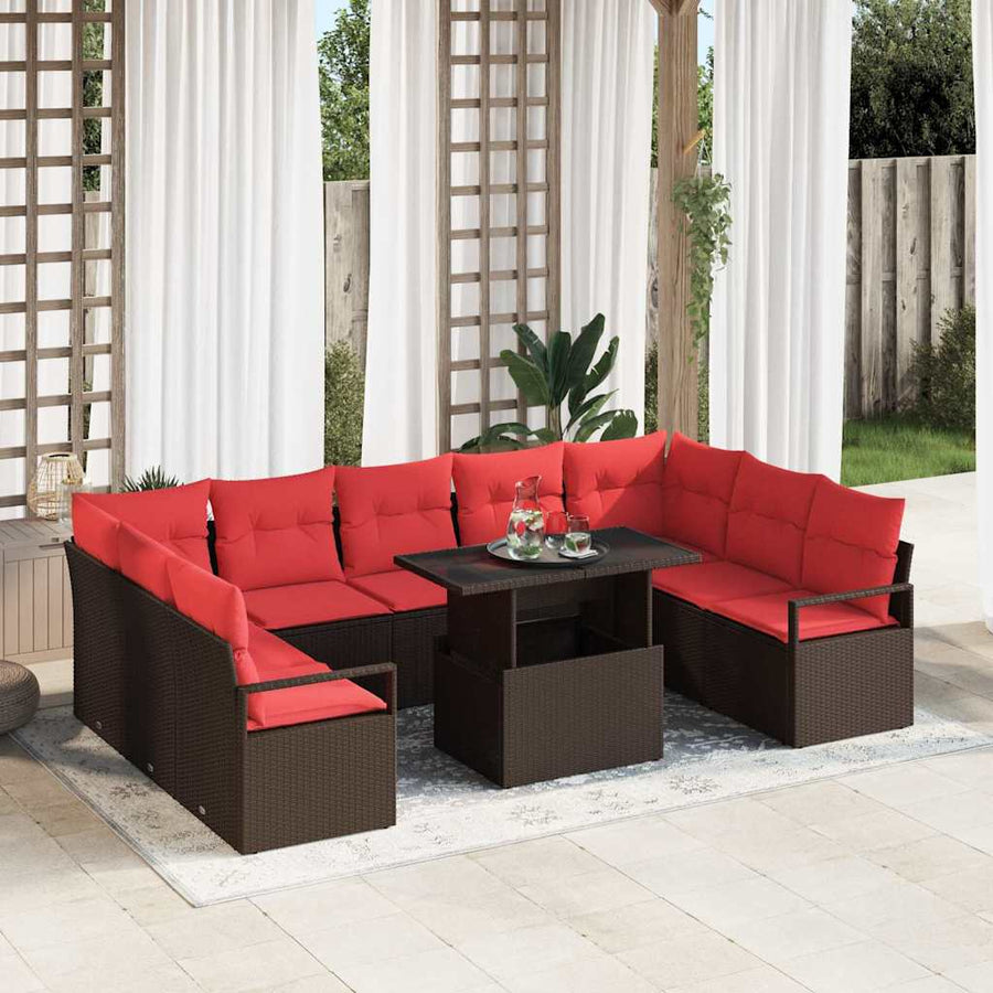 Tuin Sofa Set met kussen met opslag 10 pcs Bruin Poly riet