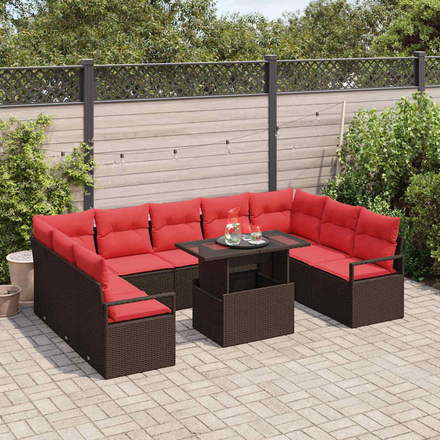 Tuin Sofa Set met kussen met opslag 10 pcs Bruin Poly riet