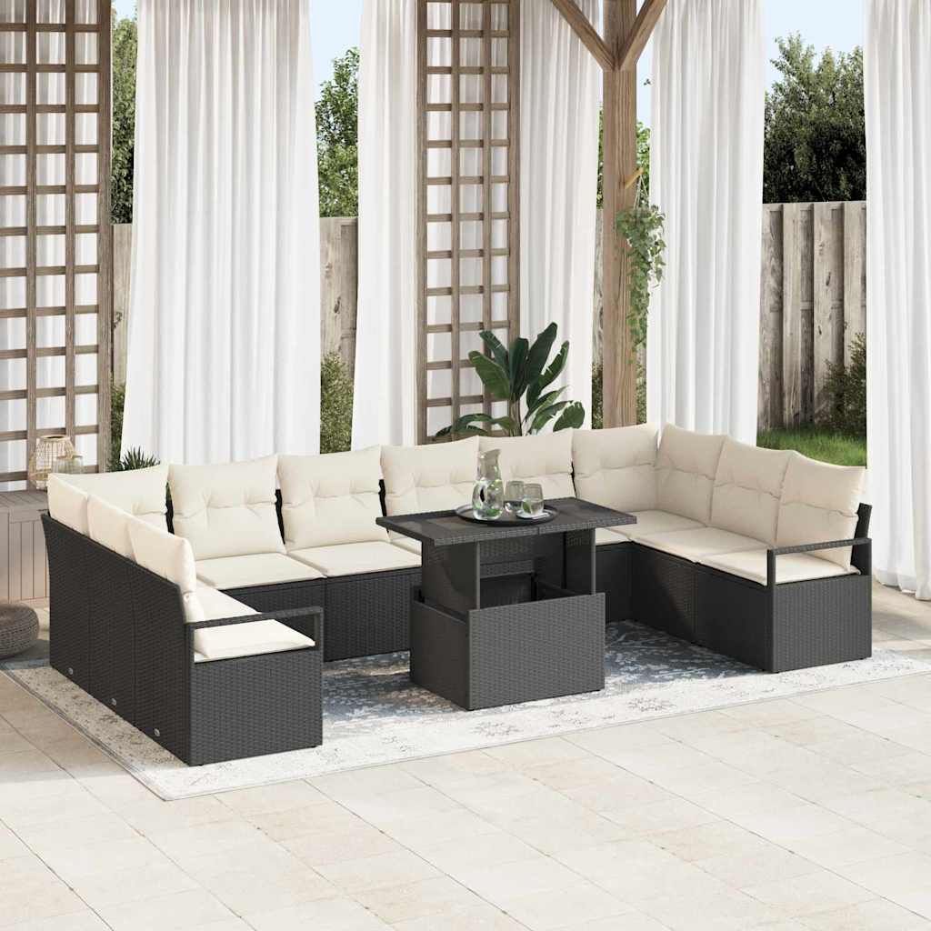 Tuin Sofa Set met kussen met opslag 11 pcs Zwart poly rattan