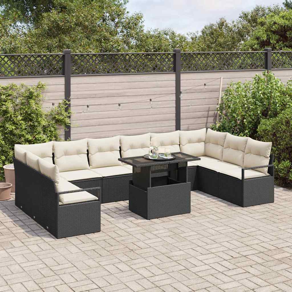 Tuin Sofa Set met kussen met opslag 11 pcs Zwart poly rattan