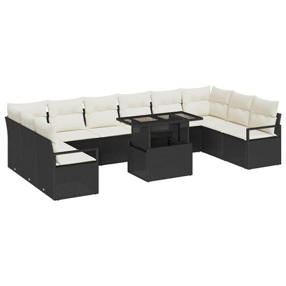 Tuin Sofa Set met kussen met opslag 11 pcs Zwart poly rattan