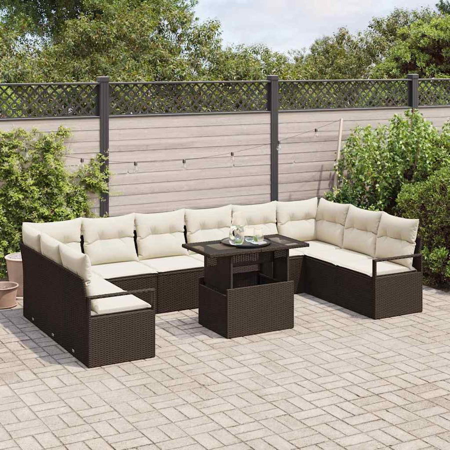Tuin Sofa Set met kussen met opslag 11 pcs Bruin poly rattan