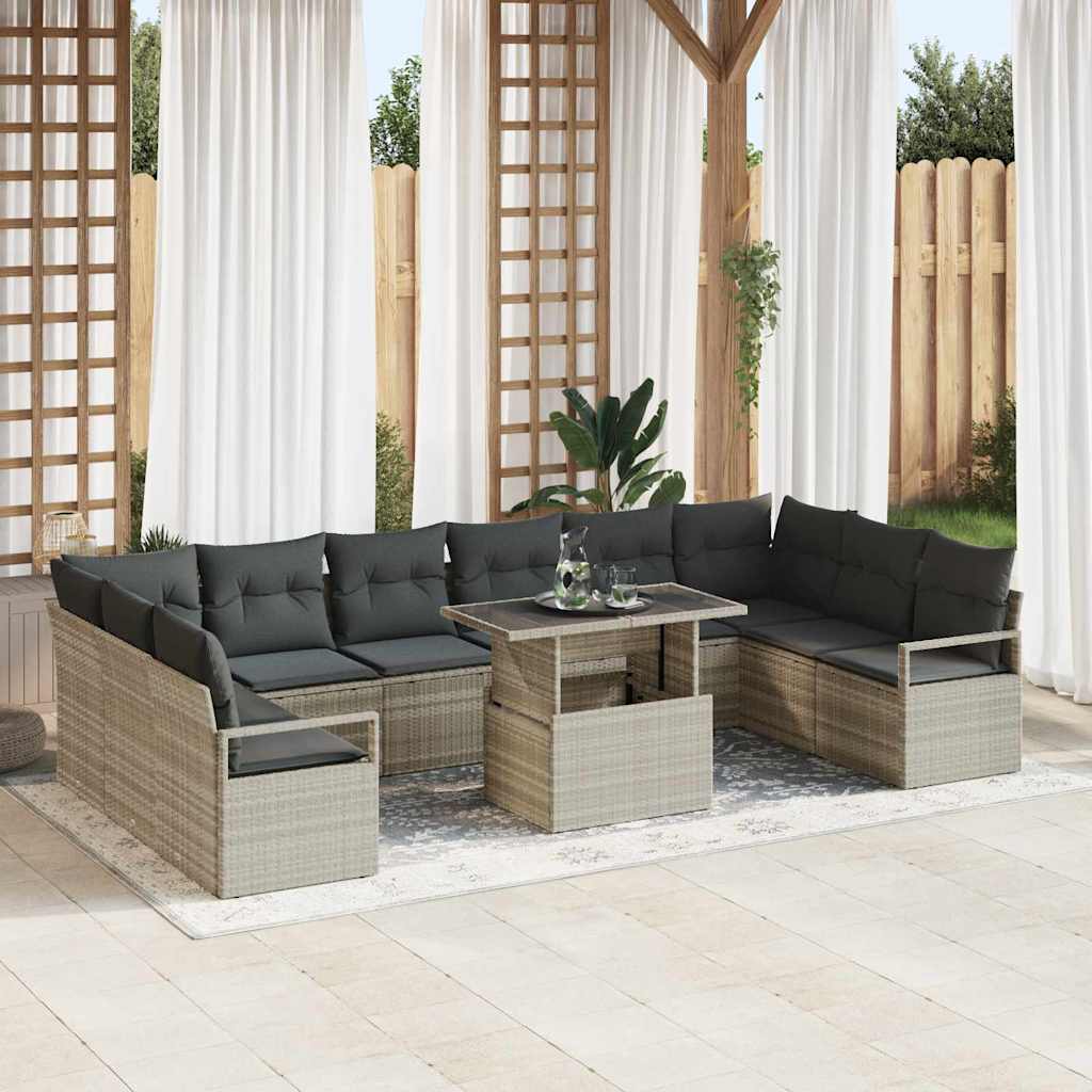 Tuin Sofa Set met kussen 11 pcs Lichtgrijs poly rattan