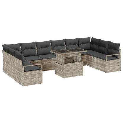 Tuin Sofa Set met kussen 11 pcs Lichtgrijs poly rattan
