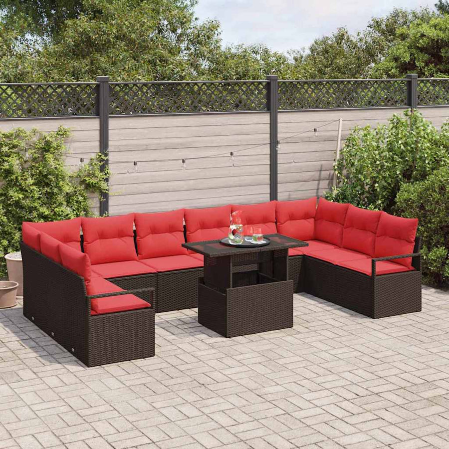 Tuin Sofa Set met kussen met opslag 11 pcs Bruin poly rattan
