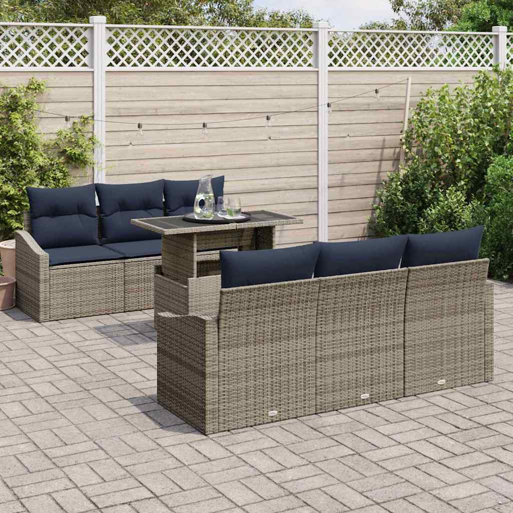 Tuin Sofa Set met kussen met opslag 7 pcs Grijs poly rattan