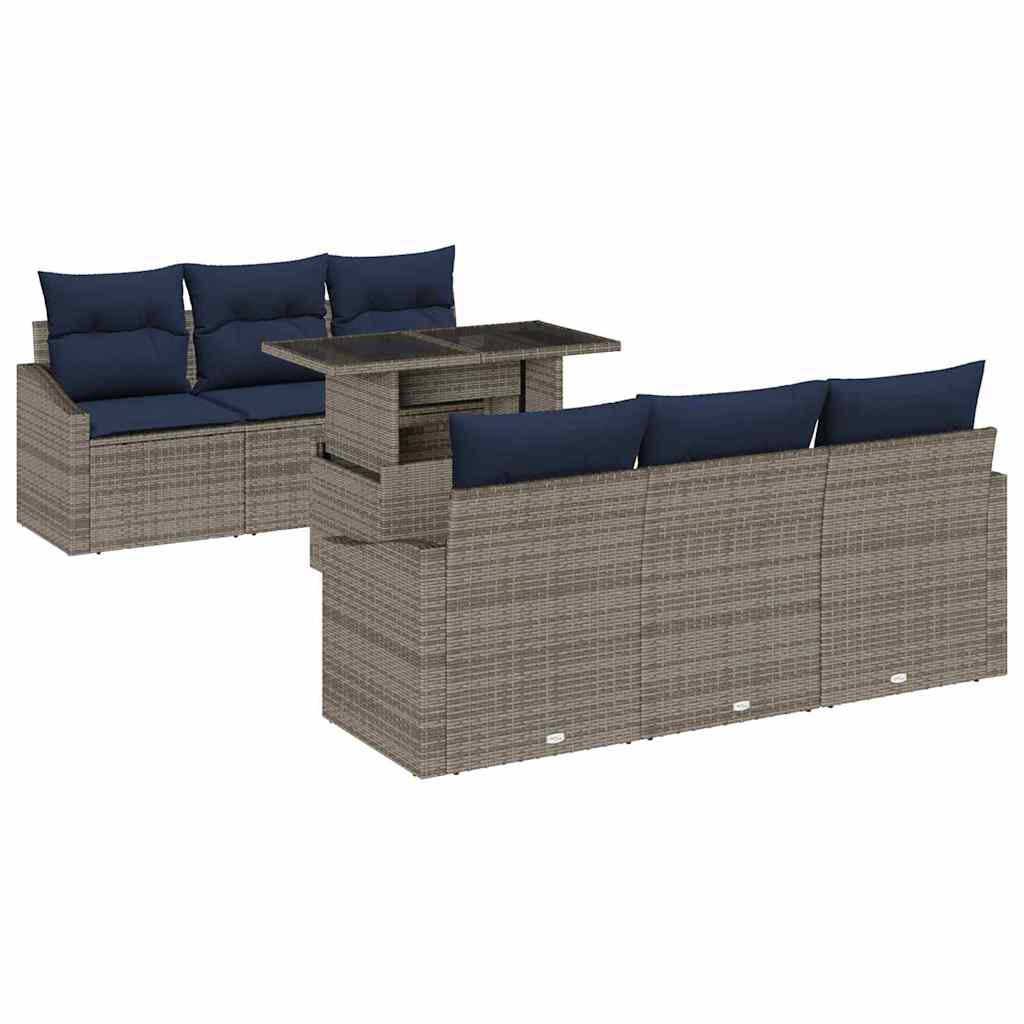 Tuin Sofa Set met kussen met opslag 7 pcs Grijs poly rattan