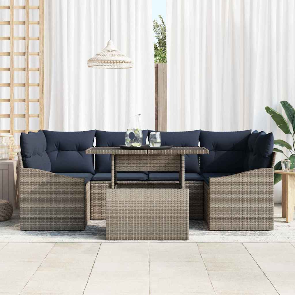 Tuin Sofa Set met opslag 7 pcs Grijs Poly riet