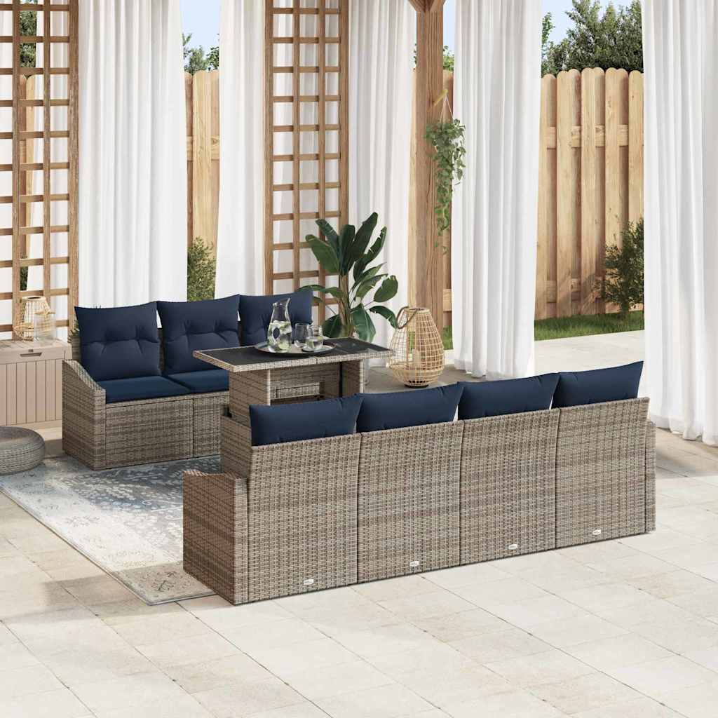Tuin Sofa Set met kussen met opslag 8 pcs Grijs poly rattan