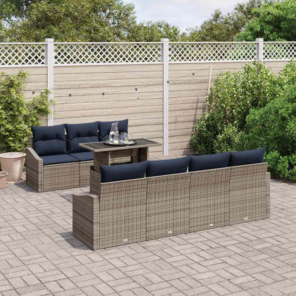 Tuin Sofa Set met kussen met opslag 8 pcs Grijs poly rattan