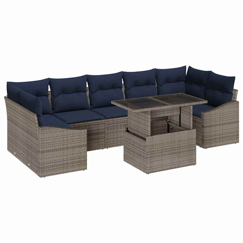 Tuin Sofa Set met opslag 8 pcs Grijs Poly riet