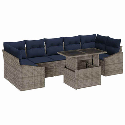 Tuin Sofa Set met opslag 8 pcs Grijs Poly riet