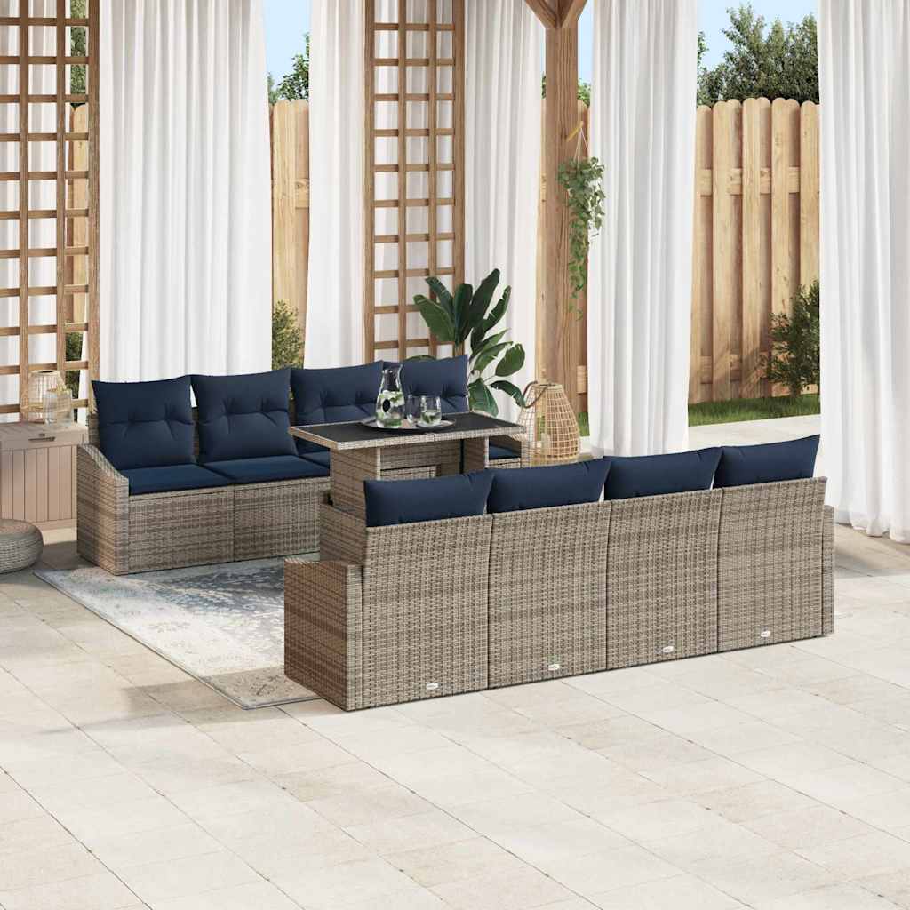 Tuin Sofa Set met kussen met opslag 9 pcs Grijs poly rattan