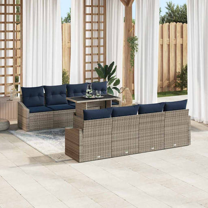 Tuin Sofa Set met kussen met opslag 9 pcs Grijs poly rattan