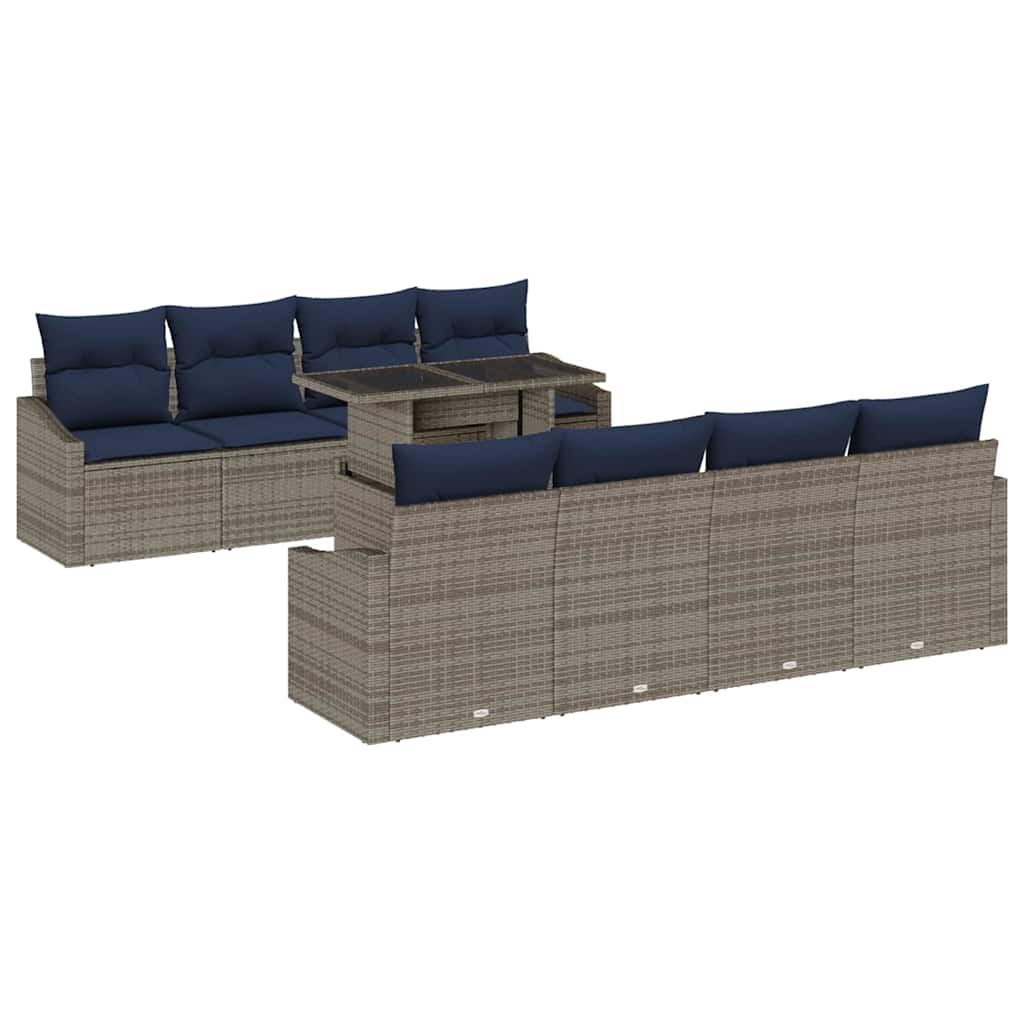 Tuin Sofa Set met kussen met opslag 9 pcs Grijs poly rattan