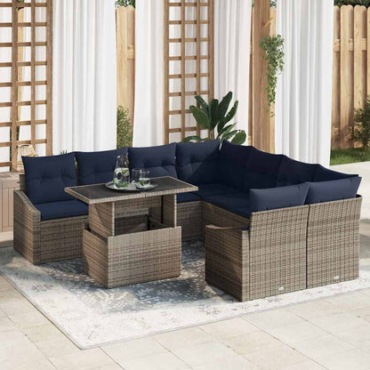 Tuin Sofa Set met kussen met opslag 9 pcs Grijs poly rattan