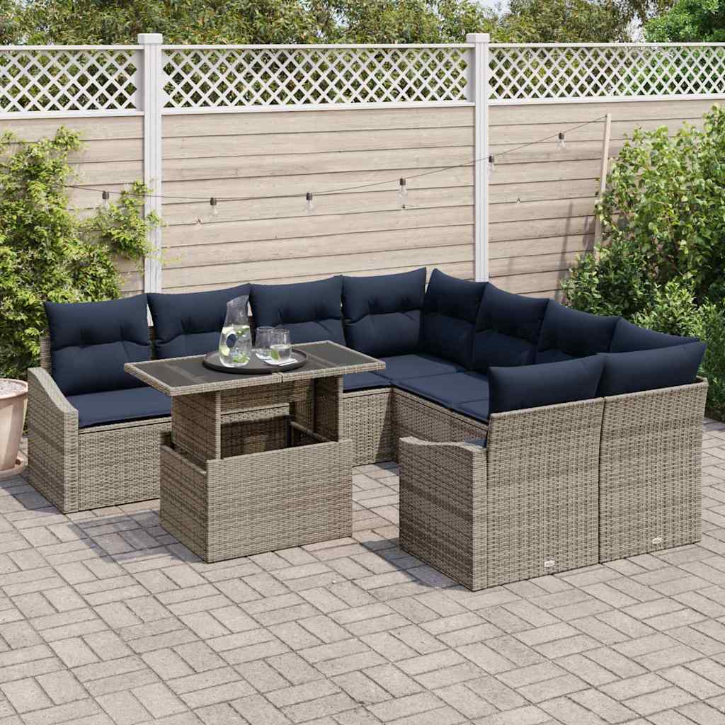 Tuin Sofa Set met kussen met opslag 9 pcs Grijs poly rattan