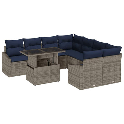 Tuin Sofa Set met kussen met opslag 9 pcs Grijs poly rattan