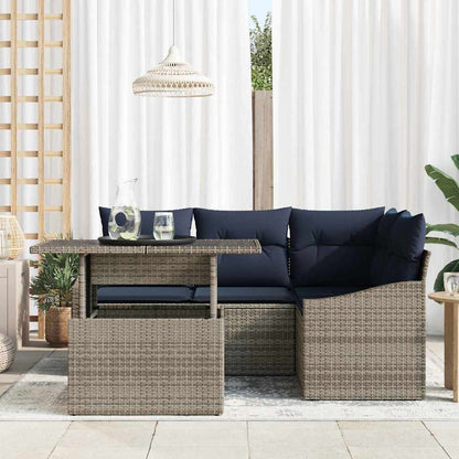 Tuin Sofa Set met kussen met opslag 5 pcs Grijs en Marineblauw