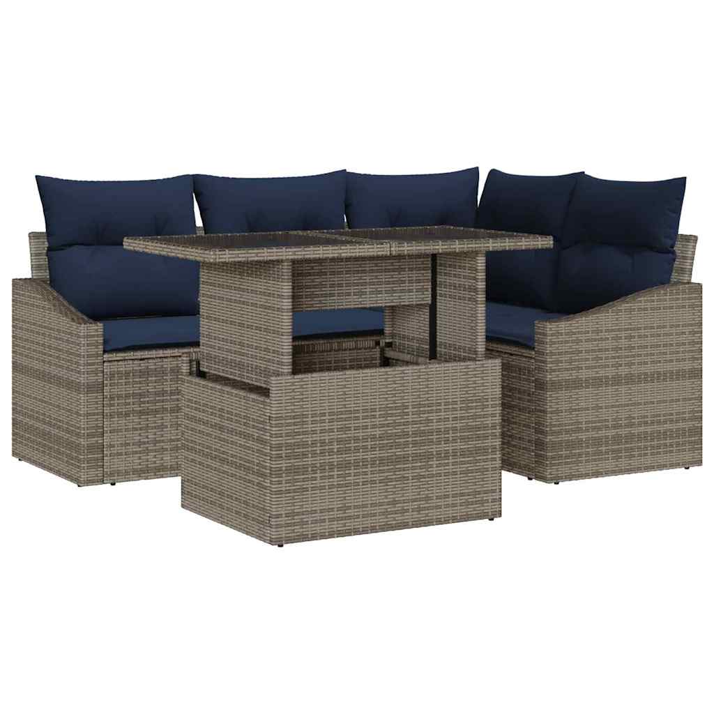 Tuin Sofa Set met kussen met opslag 5 pcs Grijs en Marineblauw