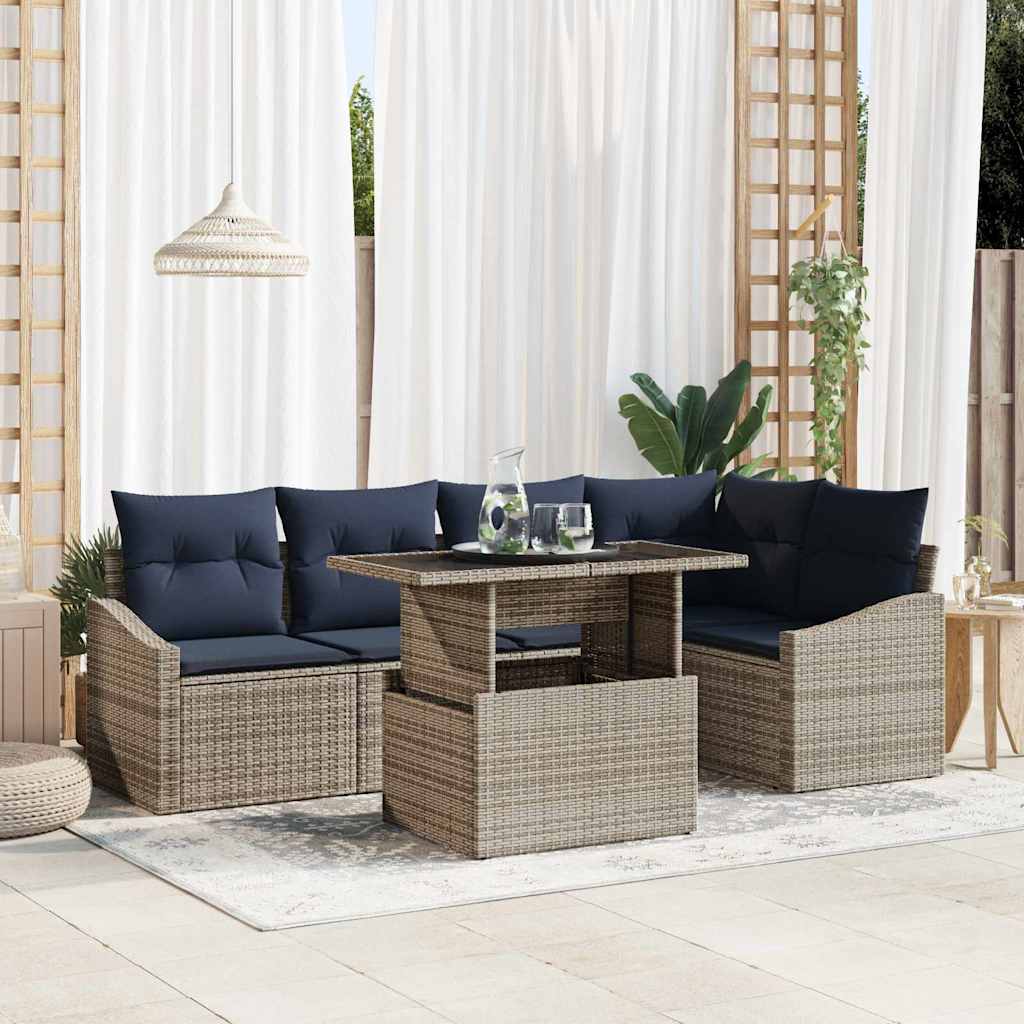 Tuin Sofa Set met kussen met opslag 6 pcs Grijs en Marineblauw