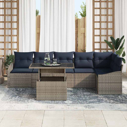 Tuin Sofa Set met kussen met opslag 7 pcs Grijs en Marineblauw