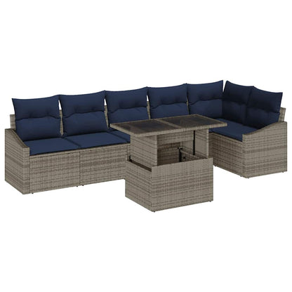 Tuin Sofa Set met kussen met opslag 7 pcs Grijs en Marineblauw