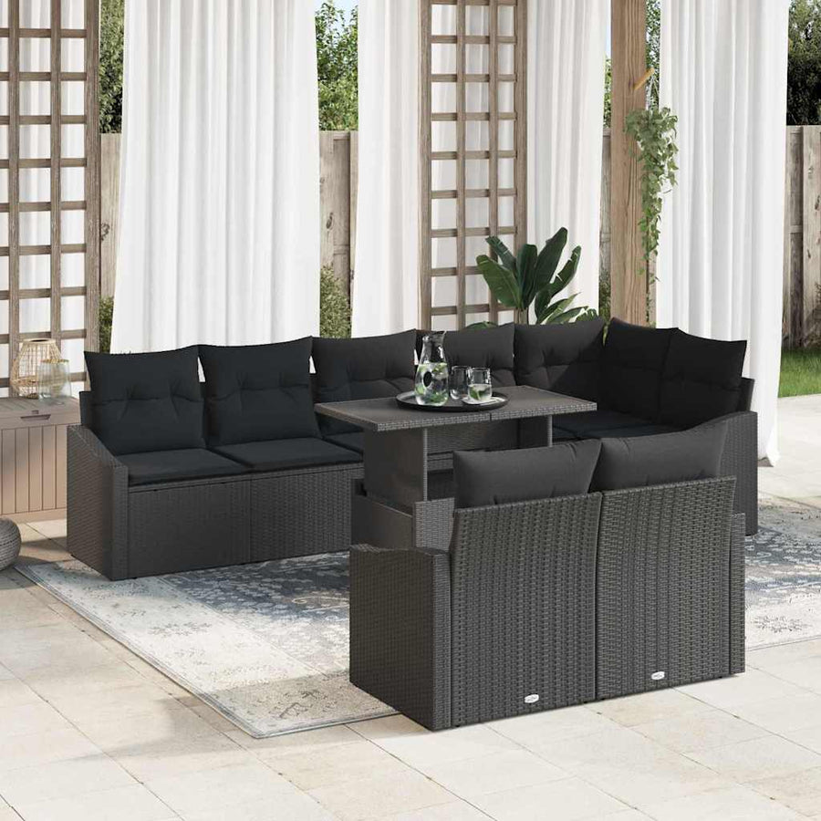 Tuin Sofa Set 9 pcs Zwart poly rattan & Gepoedercoat staal