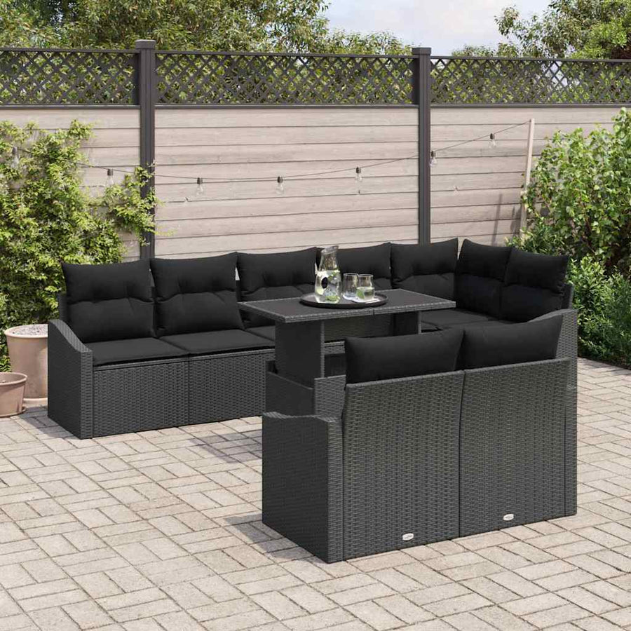 Tuin Sofa Set 9 pcs Zwart poly rattan & Gepoedercoat staal