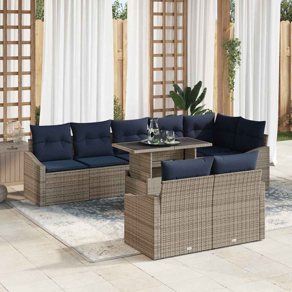 Tuin Sofa Set met kussen met opslag 9 pcs Grijs en Marineblauw