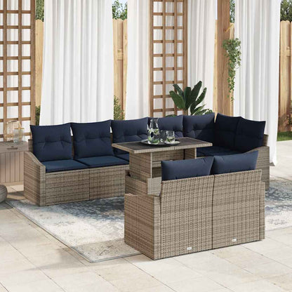Tuin Sofa Set met kussen met opslag 9 pcs Grijs en Marineblauw