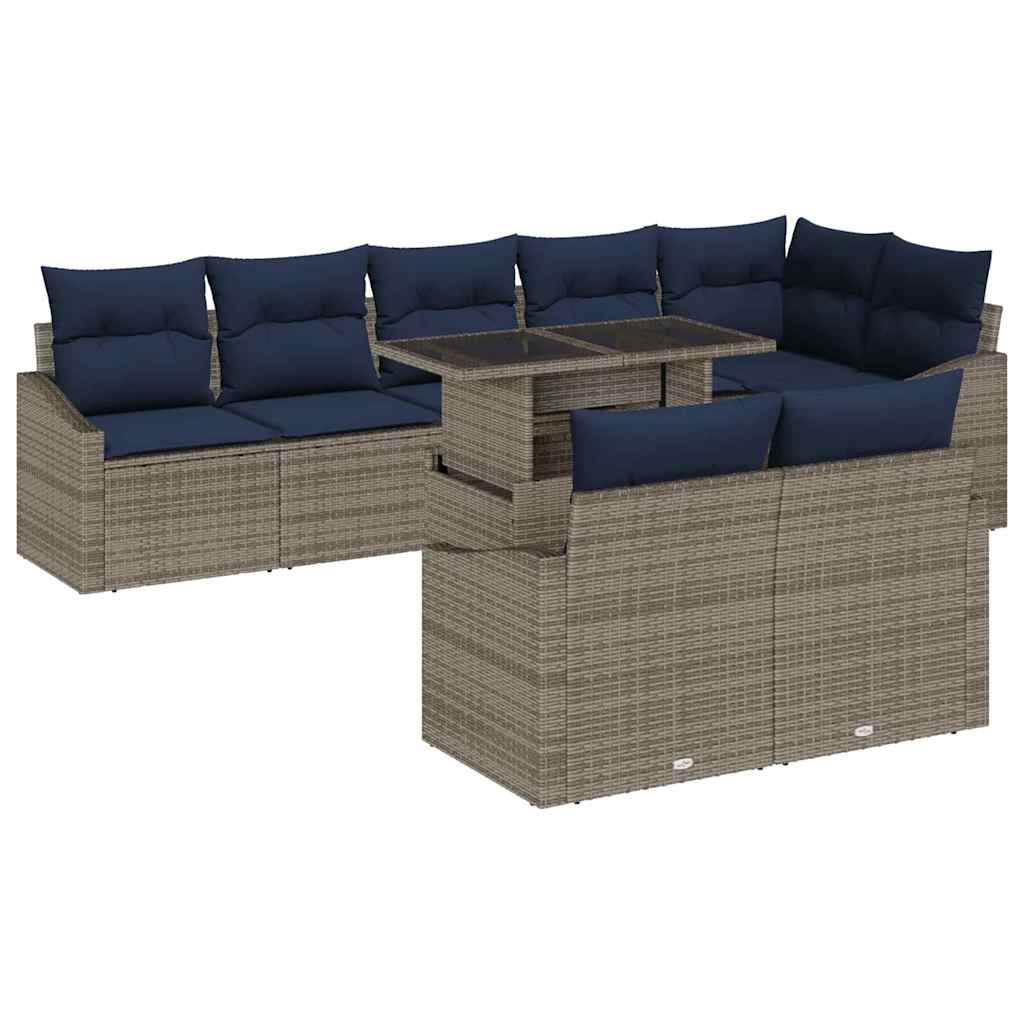 Tuin Sofa Set met kussen met opslag 9 pcs Grijs en Marineblauw