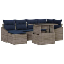 Tuin Sofa Set met kussen met opslag 7 pcs Grijs en Marineblauw