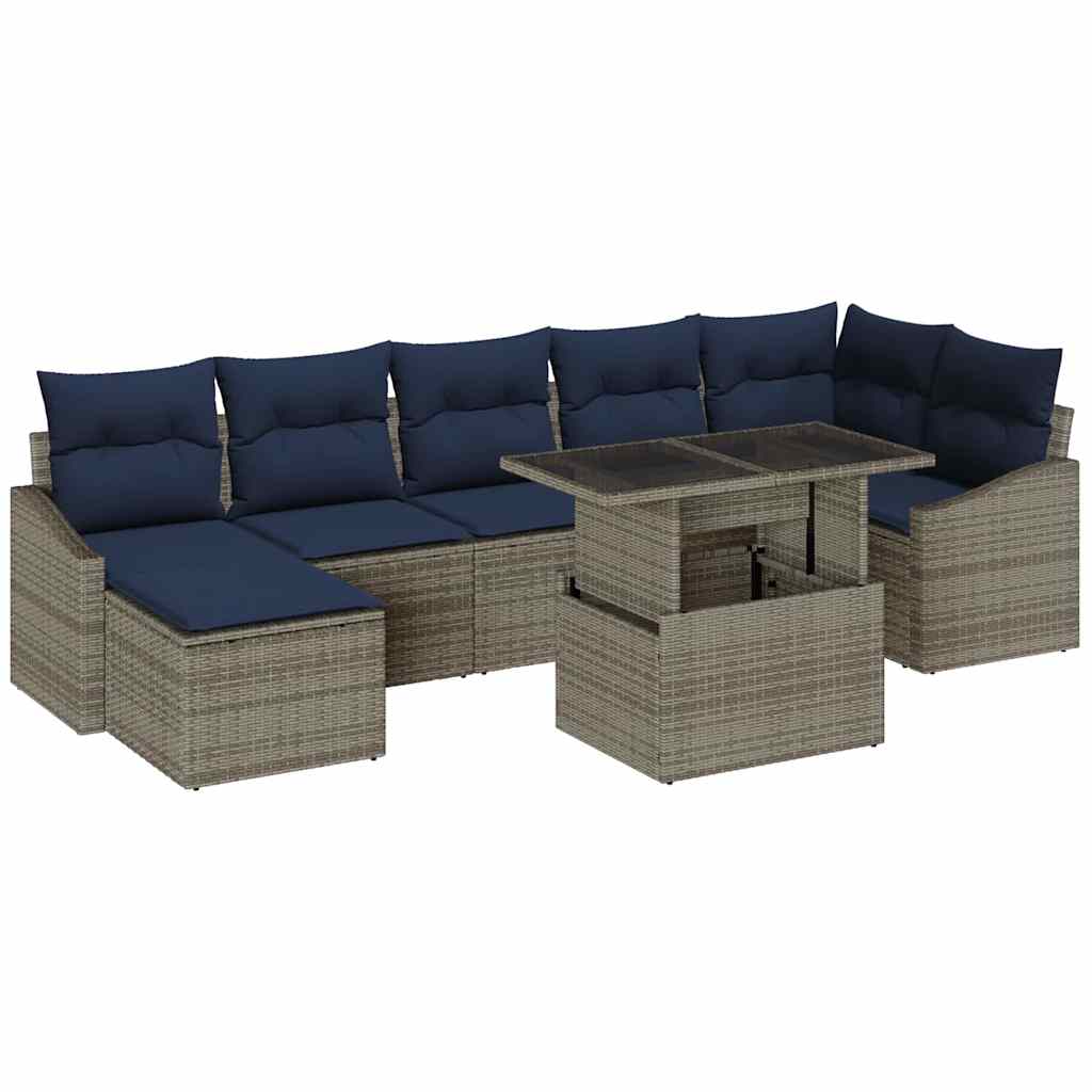 Tuin Sofa Set met kussen met opslag 8 pcs Grijs en Marineblauw