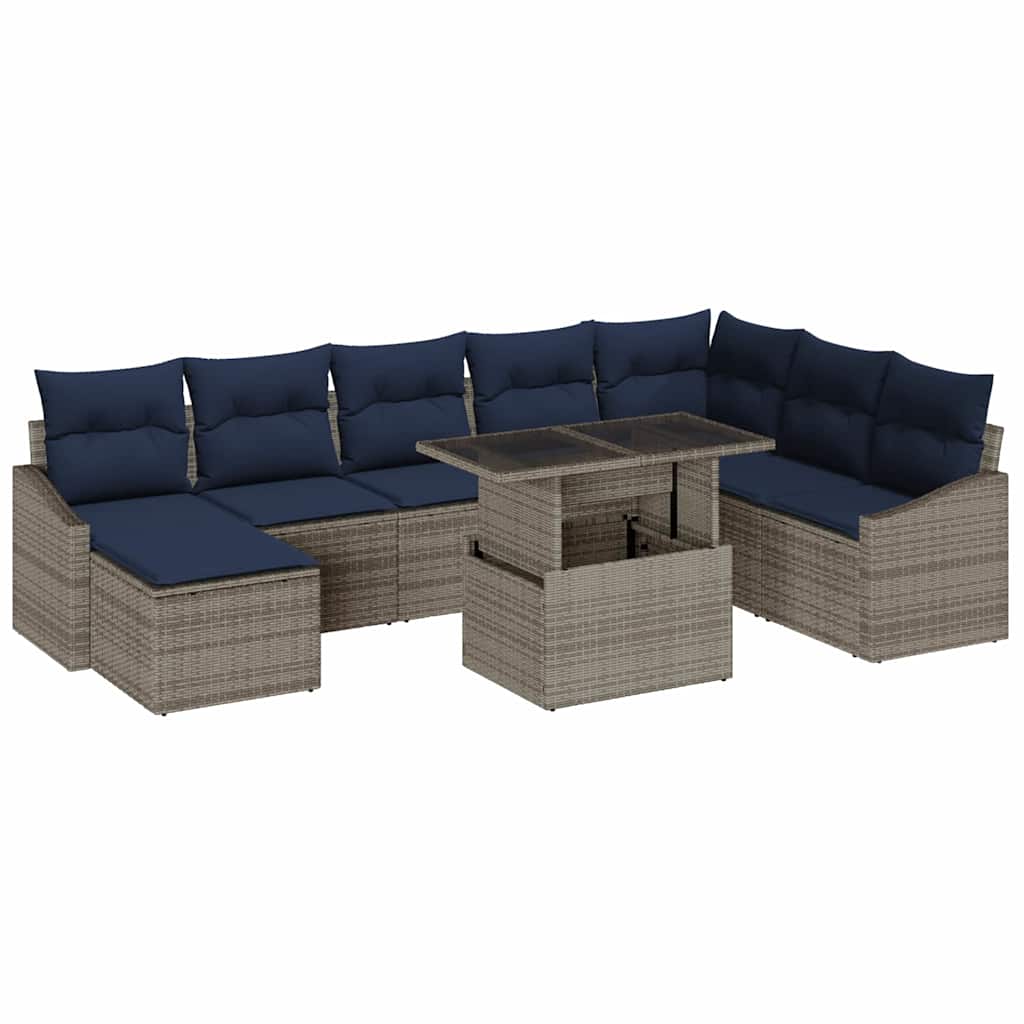 Tuin Sofa Set met kussen met opslag 9 pcs Grijs en Marineblauw